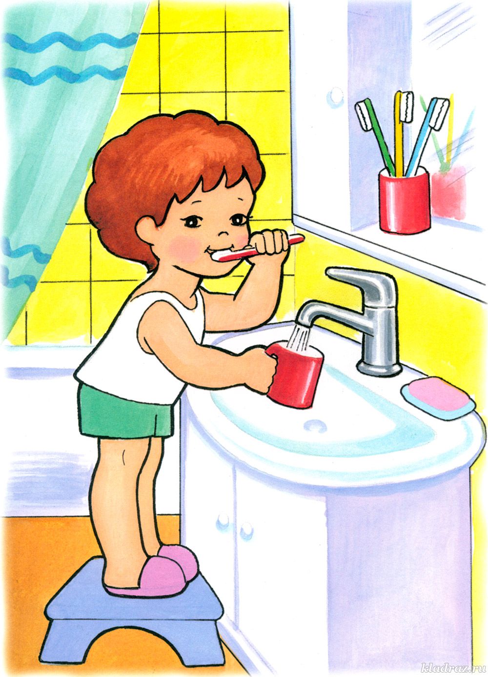 Раскраска Ребенок чистит зубы