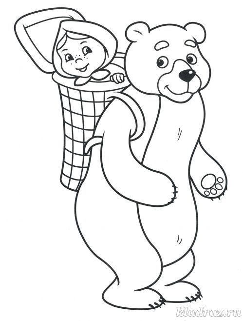 Раскраска по сказке «Маша и медведь»,