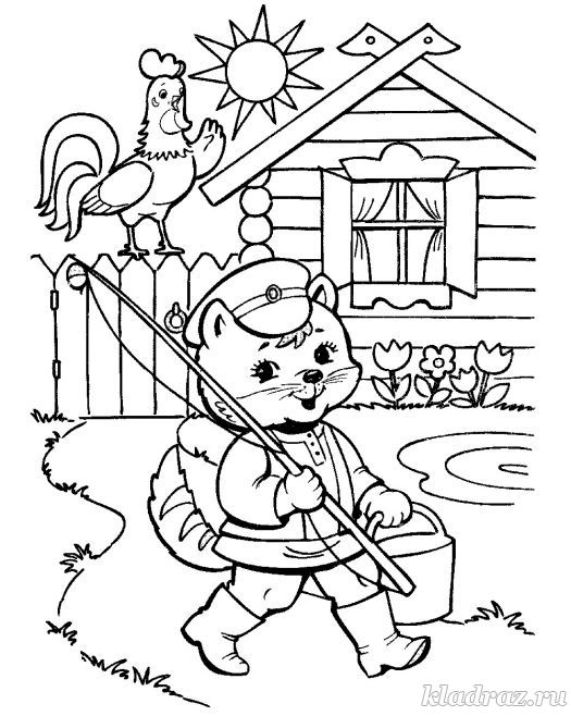Раскраска к сказке «Кот, петух и лиса»