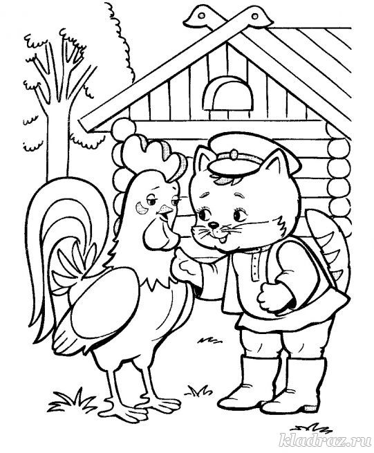 Раскраска к сказке «Кот, петух и лиса»