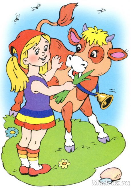 Картинка для детей. Девочка с коровой
