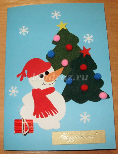Новогодняя открытка со снеговиком пошагово