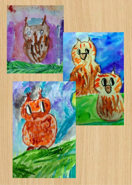 Рисуем с детьми сову гуашью