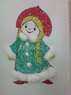 Аппликация из цветной бумаги в технике мозаика «Снегурочка» для детей 3- 4 лет. Мастер-класс с пошаговым фото.