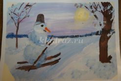 Рисунок «Отличный лыжник Снеговик!». Мастер-класс с пошаговым выполнением