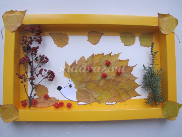 Осенняя аппликация из листьев. Ежик. Мастер-класс с пошаговыми фото